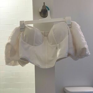 Fancy Sleeved White Corset Crop Top